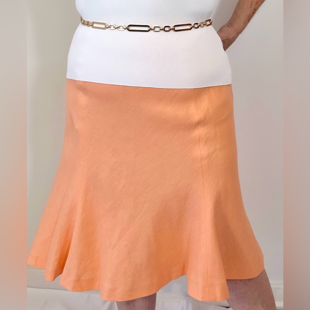 Y2K Chaps Fit & Flare Light Orange Linen Skirt